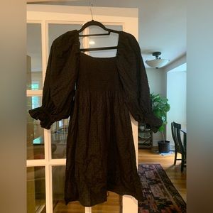 NWOT Kourt Puff Sleeve Swiss Dot Dress - Black - L